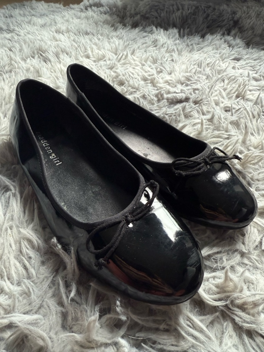Madden Girl Black Patent Ballet Flats with Bow